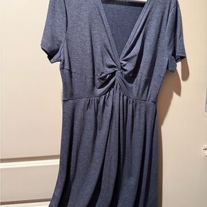 Knot Front Short Sleeve Midi Dress in Heather Navy